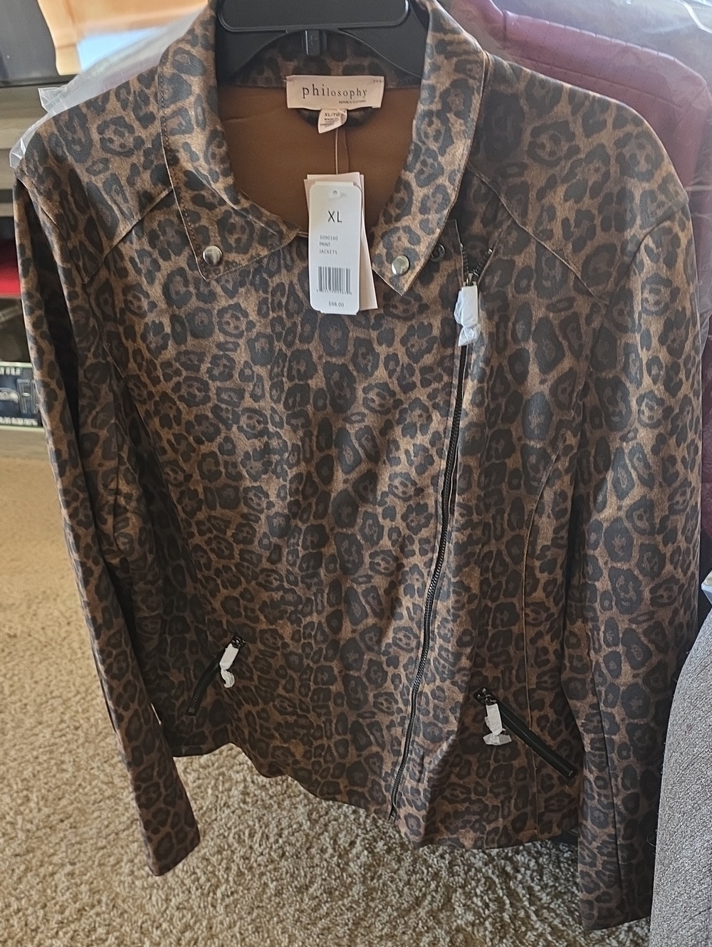 Philosophy Leopard-Print Moto Jacket - Brown & Black